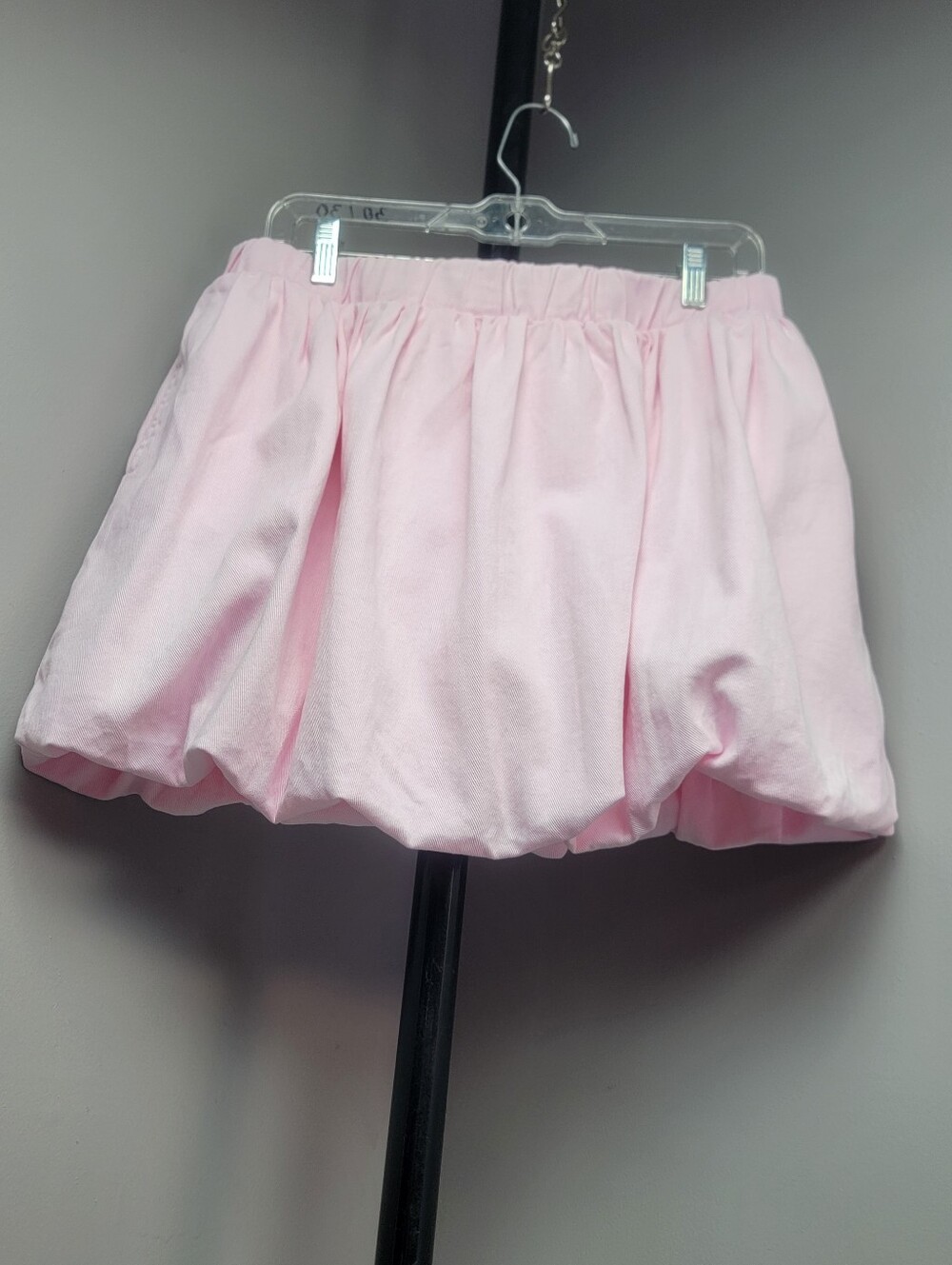 Light Pink Bubble Mini Skirt Women Large Elastic Waistband Side Pockets NightOut